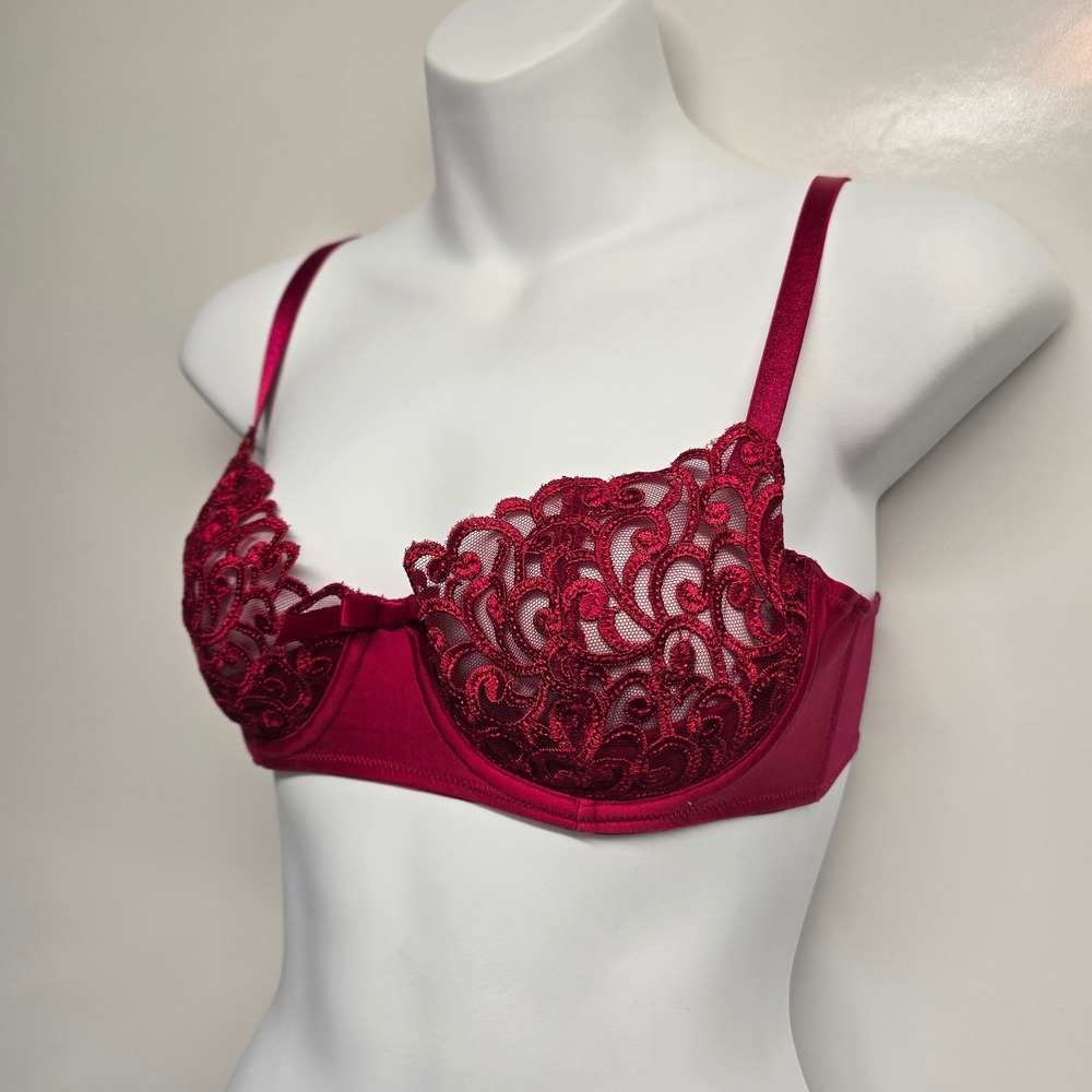 Victoria's Secret Wine Red Embroidered Unlined Underwire Demi Bra 36B